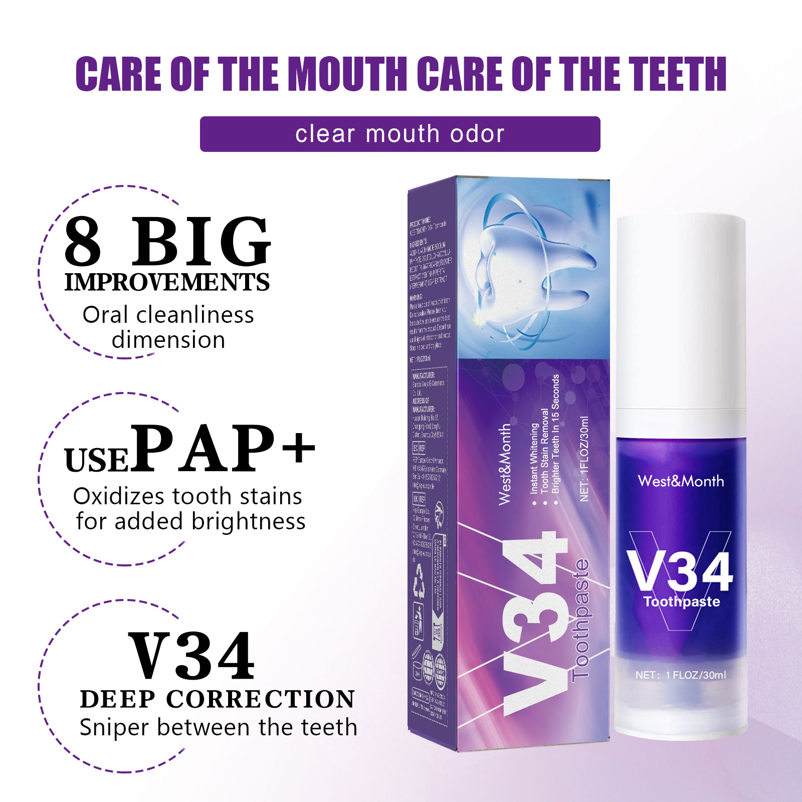 Espuma Dental V34 Morada, Limp - Teeth Whitening Crest reseña y precio